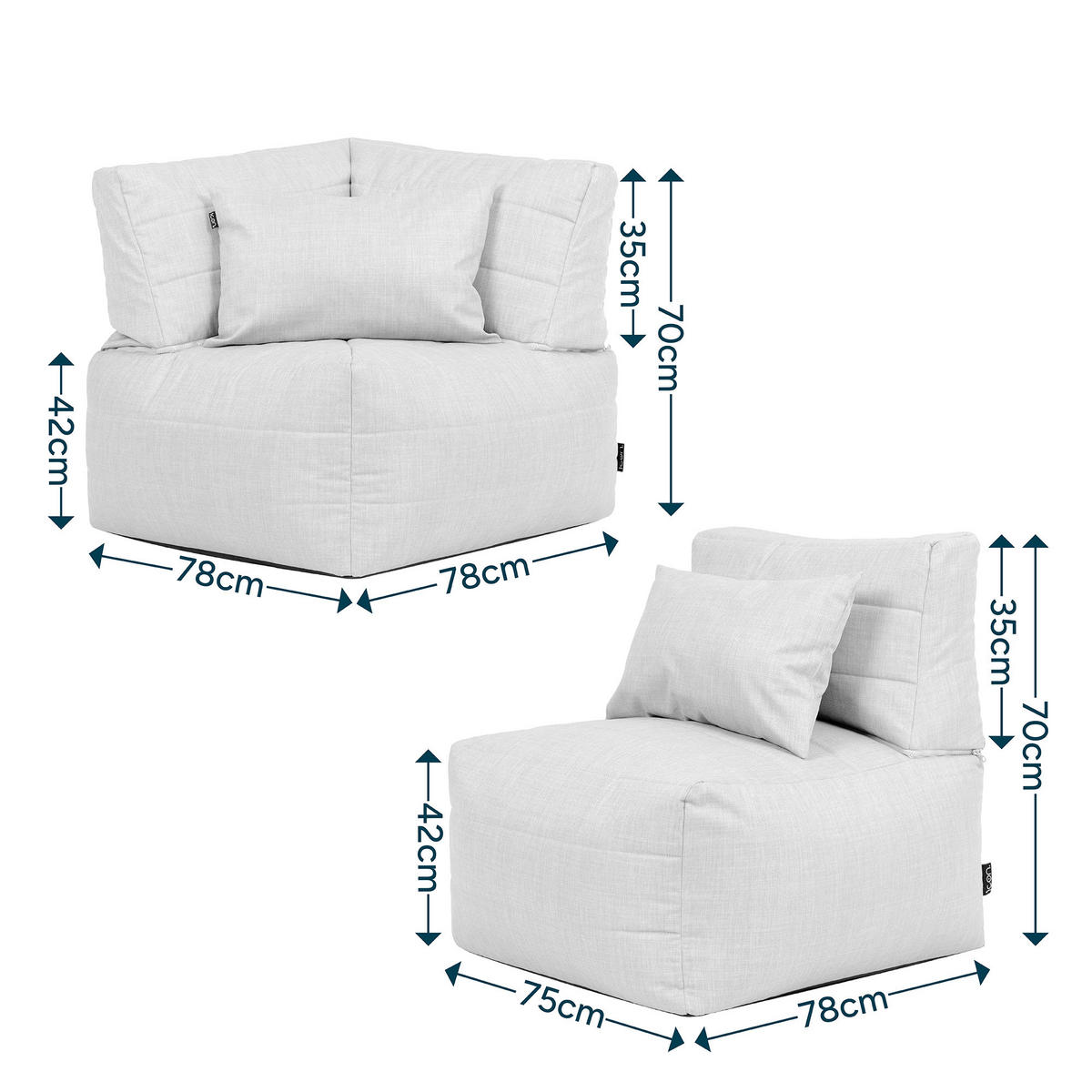 SITZSACK-SOFA 3-tlg. modular outdoor Noa - Beige, Textil (228/70/78cm) - icon