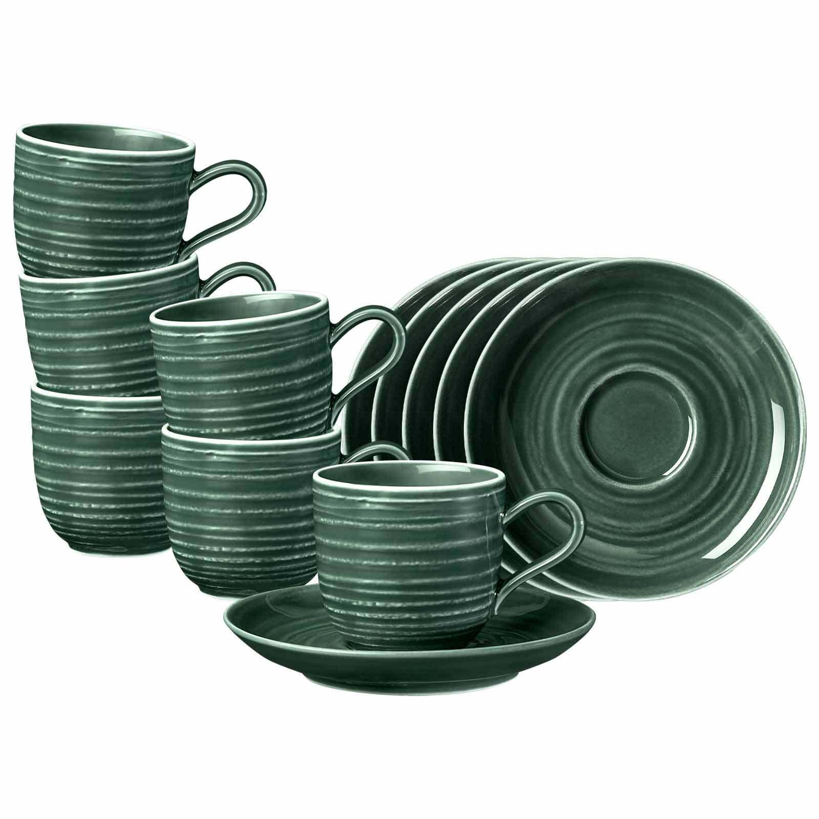 ESPRESSOTASSEN MIT UNTERTASSEN Terra Moosgrün 0,09 l 6er Set - Dunkelgrün, Keramik (12/7.8/12cm) - Seltmann Weiden