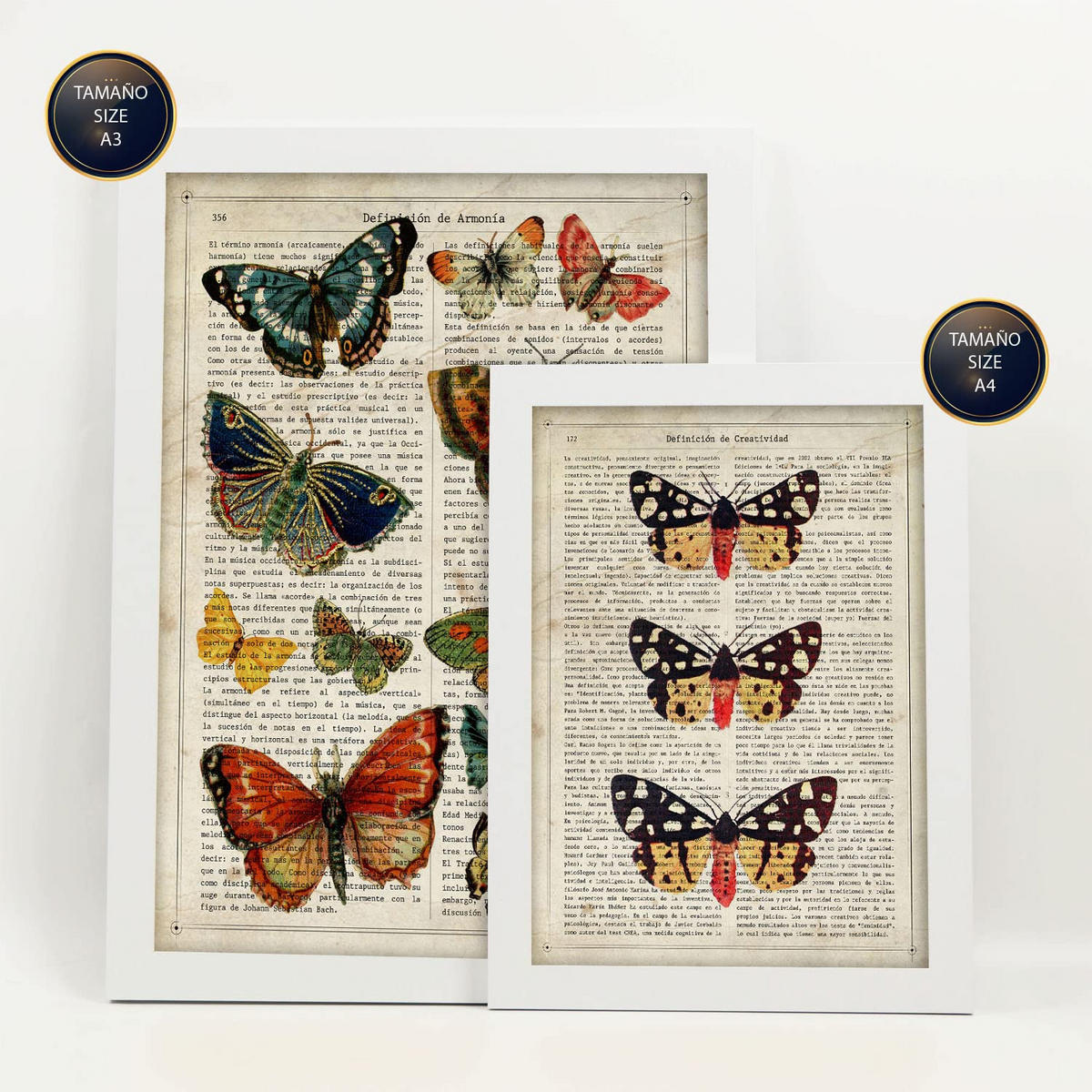 POSTER Set Mit 6 Schmetterling Größe A3 & A4 Weißer Rahmen - Weiß, Papier (29.7/1cm) - Nacnic