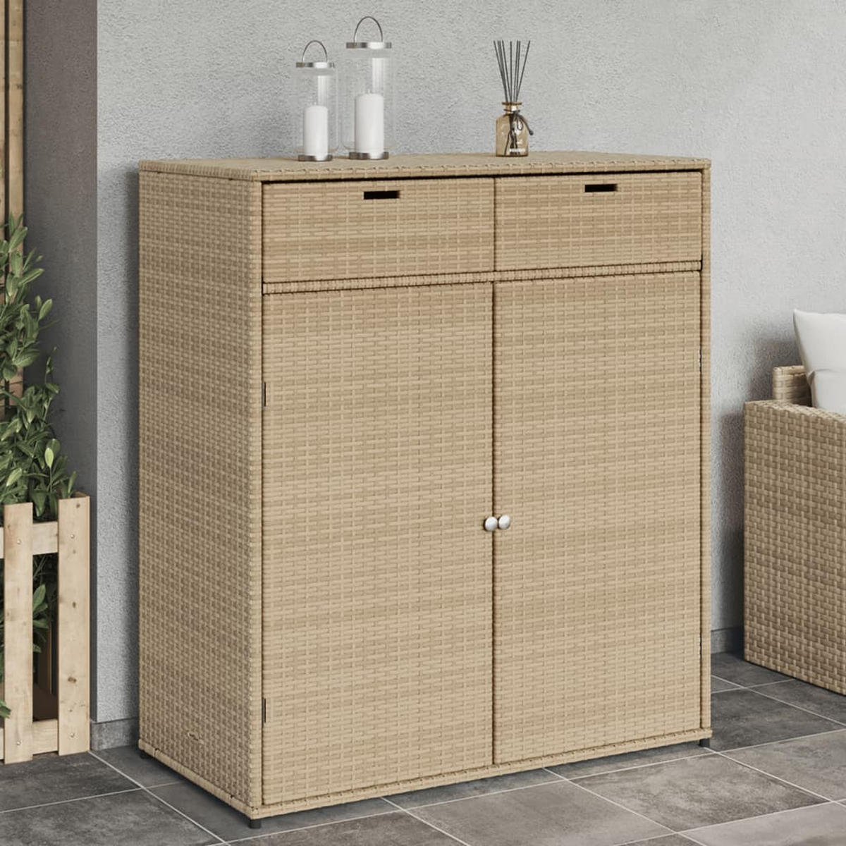 GARTENSCHRANK Beige 105x55x113 cm Poly Rattan - Beige, Kunststoff (105/113/55cm) - furnicato