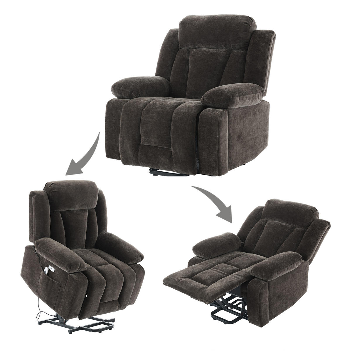 MASSAGESESSEL Elektrisch 8 Punkt Massage Heizung USB Braun - Braun, Textil (95/107/94cm) - FLIEKS