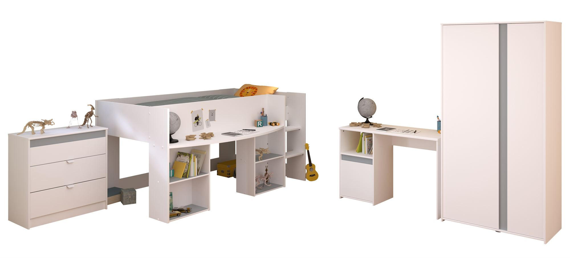 KINDERZIMMER-SET 4-tlg. Parisot Pirouette 11 Holzdekor Weiß - Weiß, Kunststoff (100/1/200cm) - 58aufmkessel