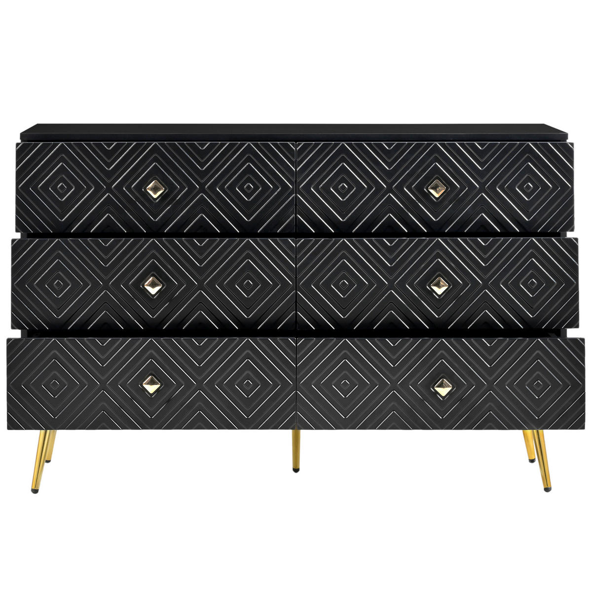 SIDEBOARD mit 6 Schubladen und geometrischem Muster Schwarz - Schwarz, Holzwerkstoff (40/80/120cm) - Urban Meuble