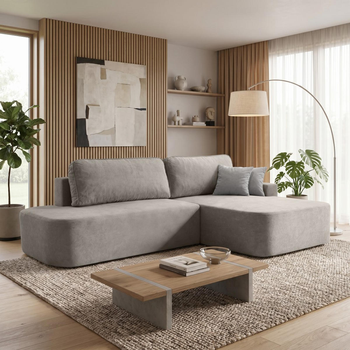 ECKSCHLAFSOFA Gavi cappuccino velours rechts - Cappuccino, Textil (269/171cm) - Beautysofa