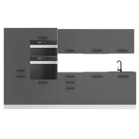 KÜCHENZEILE Grace 300 cm, mit Arbeitsplatten, Silber matt - Dunkelgrau, Holz (300/204/60cm) - B BELINI GROUP