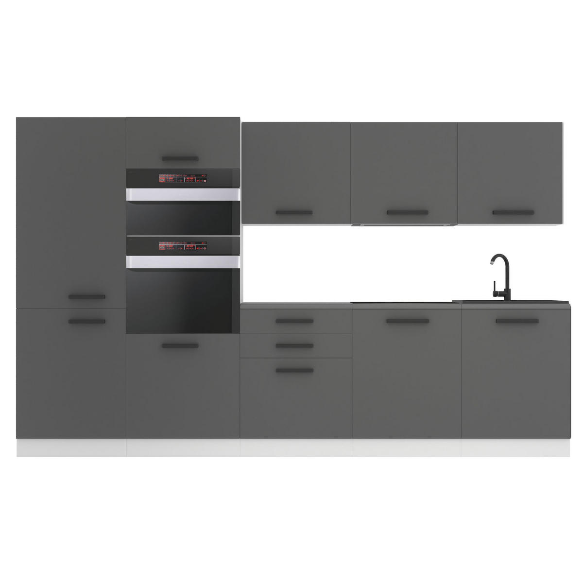 KÜCHENZEILE Grace 300 cm, mit Arbeitsplatten, Silber matt - Dunkelgrau, Holz (300/204/60cm) - B BELINI GROUP