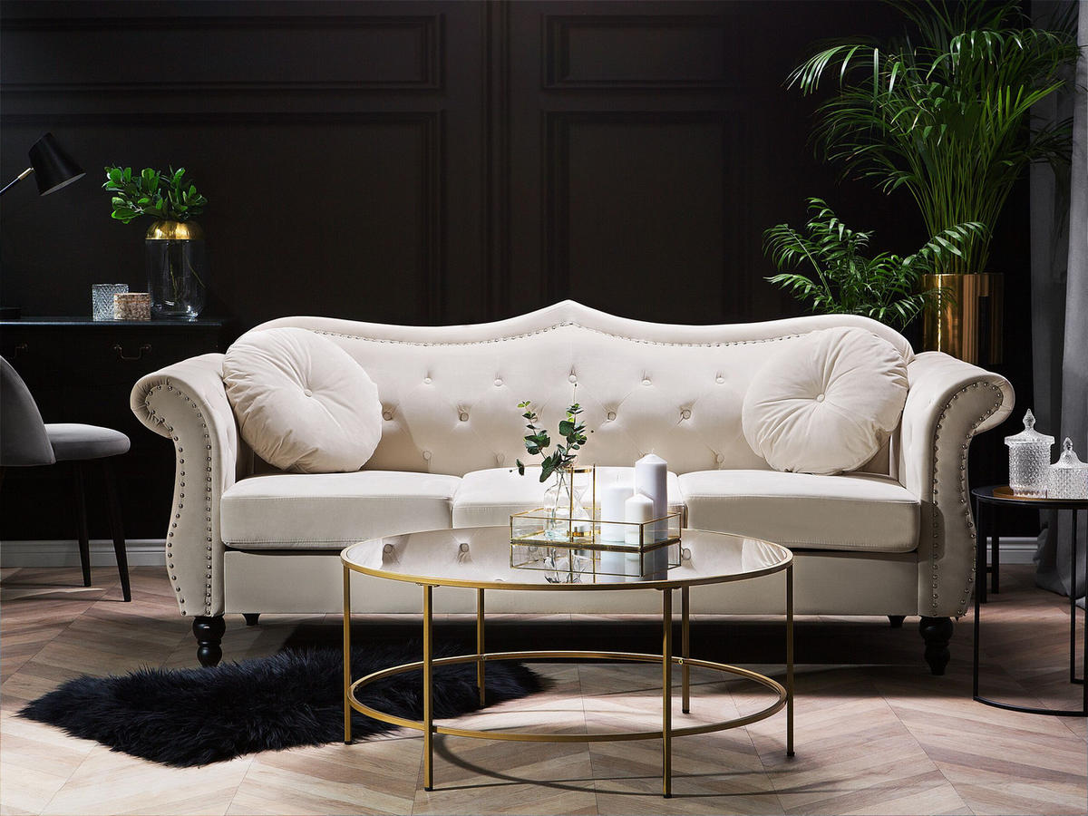 3-SITZER-SOFA Samtstoff Beige Skien - Beige, Textil (200/91/83cm) - Beliani