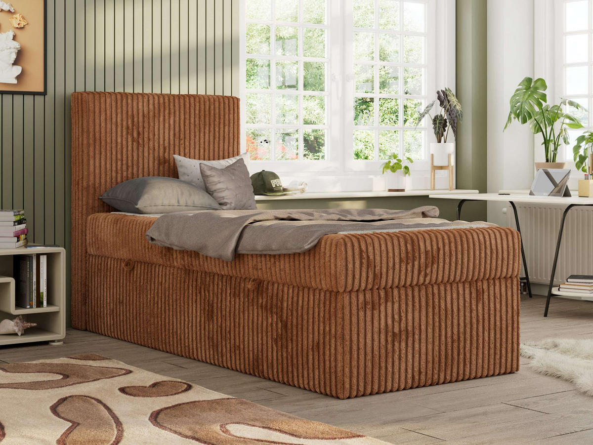 JUGENDBETT TILIO 90/200 - Orange - H4 - Links Seite - Orange, Textil (90/200cm) - MKS