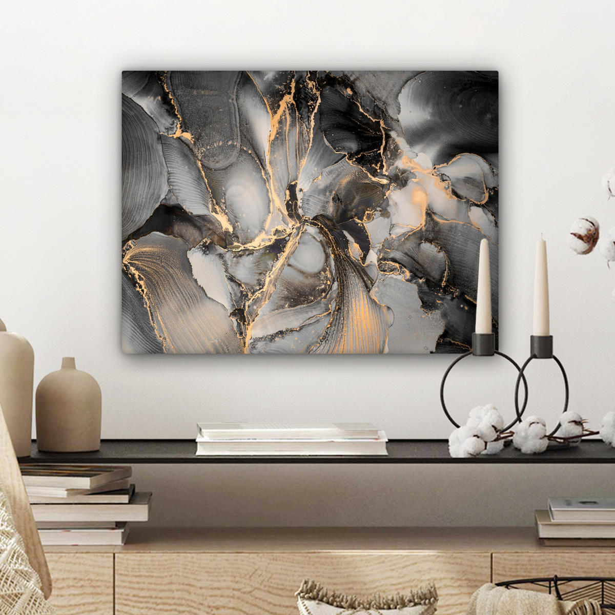 LEINWANDBILD Grau - Luxus - Gold - Marmor 40x30 cm - Dunkelgrau, Textil (40/30cm) - MuchoWow