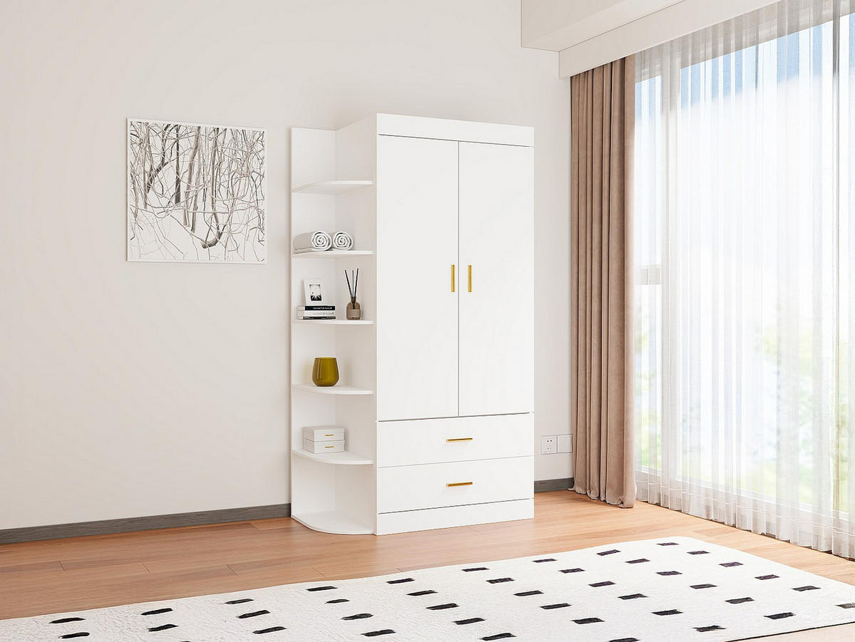 KLEIDERSCHRANK - 100 cm x 49.5 cm - Holz, Platte - Weiß, Goldfarben GRIMORI - Goldfarben/Weiß, Holz (100/180.2/49.5cm) - Vente-Unique