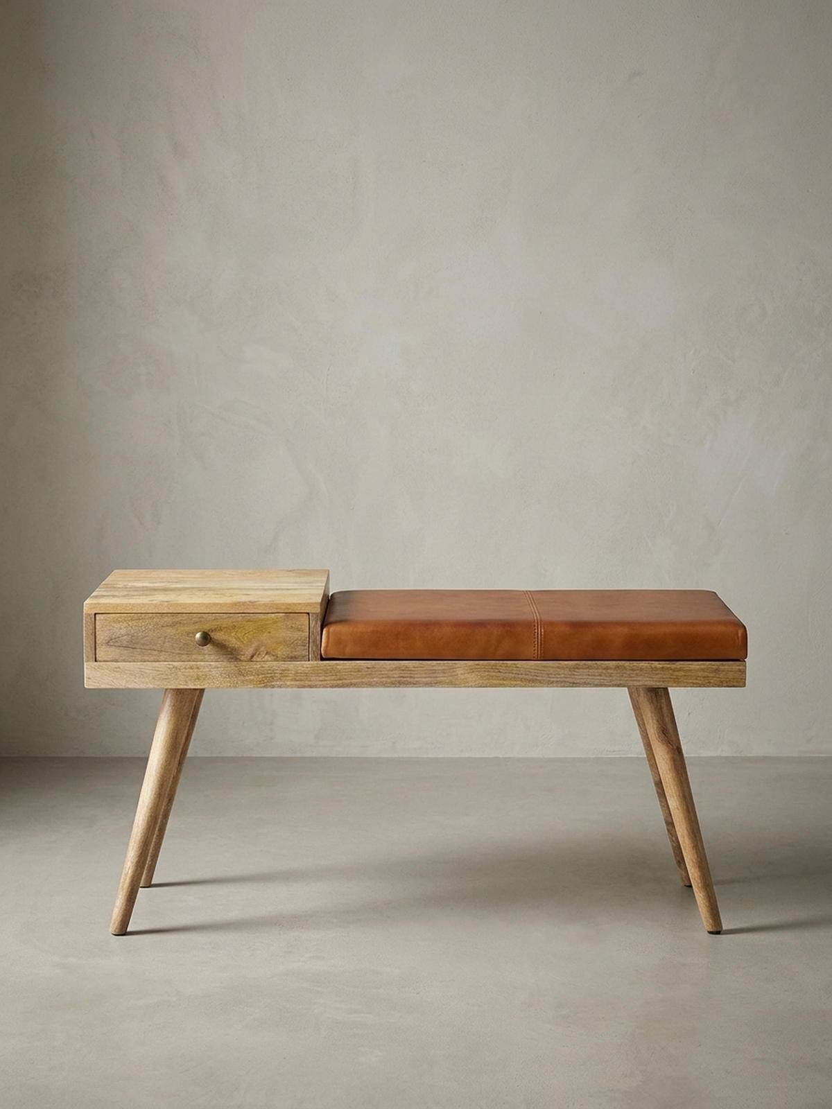 SITZBANK Retro Stil Stauraum Ziegenleder Bezug, Braun 100x38x52 cm - Braun, Leder/Holz (100/52/38cm) - KADIMA DESIGN