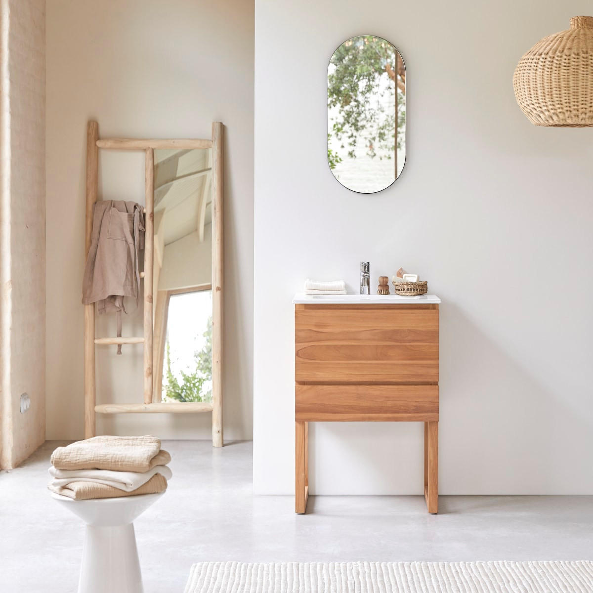 BADEZIMMERMÖBEL Edgar Natur aus Teak - Naturfarben, Holz (60/88/45cm) - Tikamoon