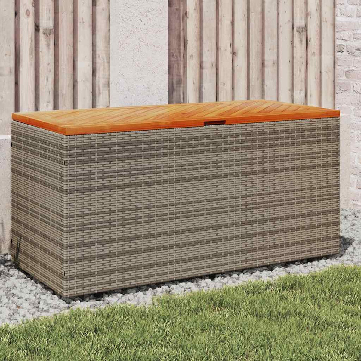 GARTENTRUHE Grau 110/50/54 Cm Poly Rattan Akazienholz - Grau, Kunststoff (50/54/110cm) - vidaXL
