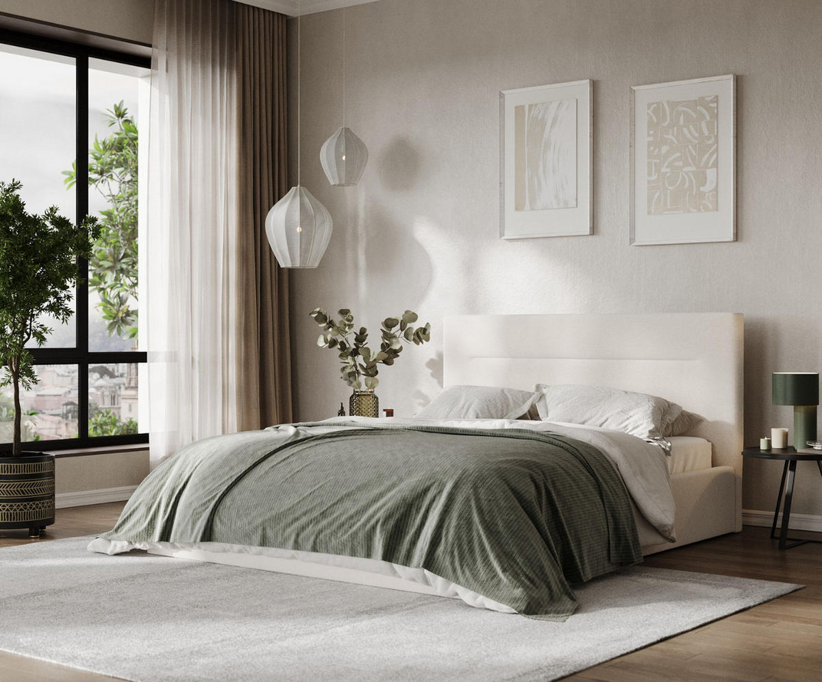 POLSTERBETT Liline 180/200 cm Ecru im Asti Stoff - Ecru/Schwarz, Holz/Holzwerkstoff (180/200cm) - AltaBeds