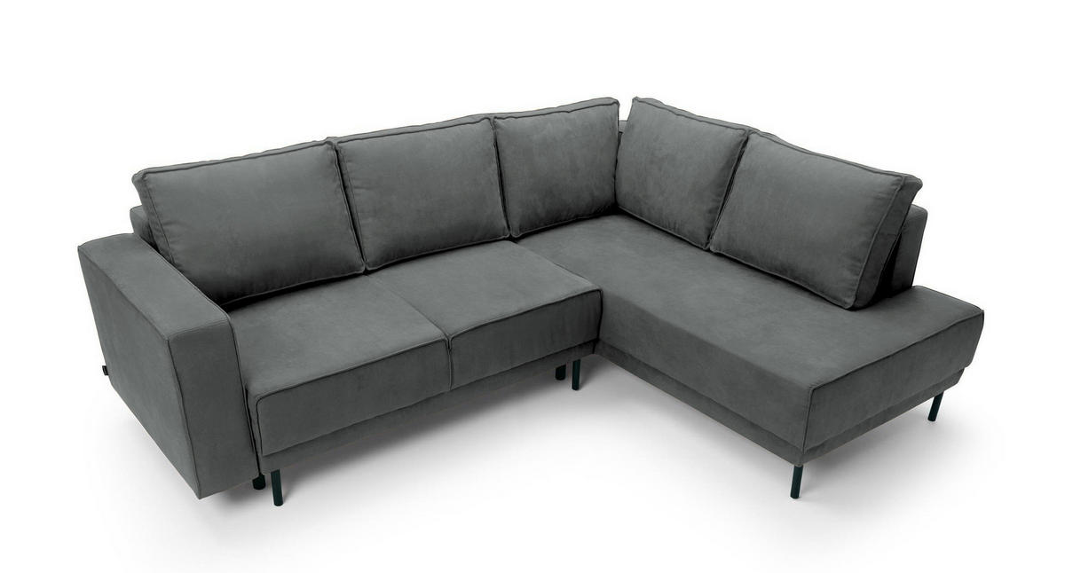 ECKSOFA Rodario Dunkelgrau Velours - Dunkelgrau/Schwarz, Textil/Metall (247/187cm) - Selsey