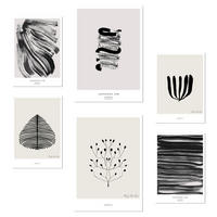 POSTER Set Mit 6 Abstrakte Kunst In Schwarzweiß Pinselstriche A3 & A4 Rahmenlos - Klar, Papier (29/3cm) - Nacnic