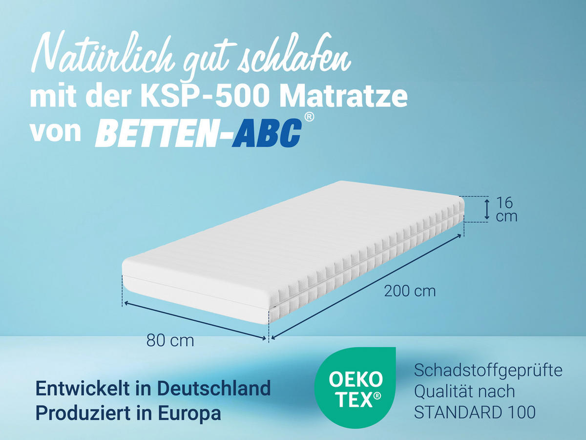 KALTSCHAUMMATRATZE KSP-500, 7 Zonen, Größe: 80x200, Härtegrad: H2 - Weiß, Textil (80/200cm) - Betten-ABC