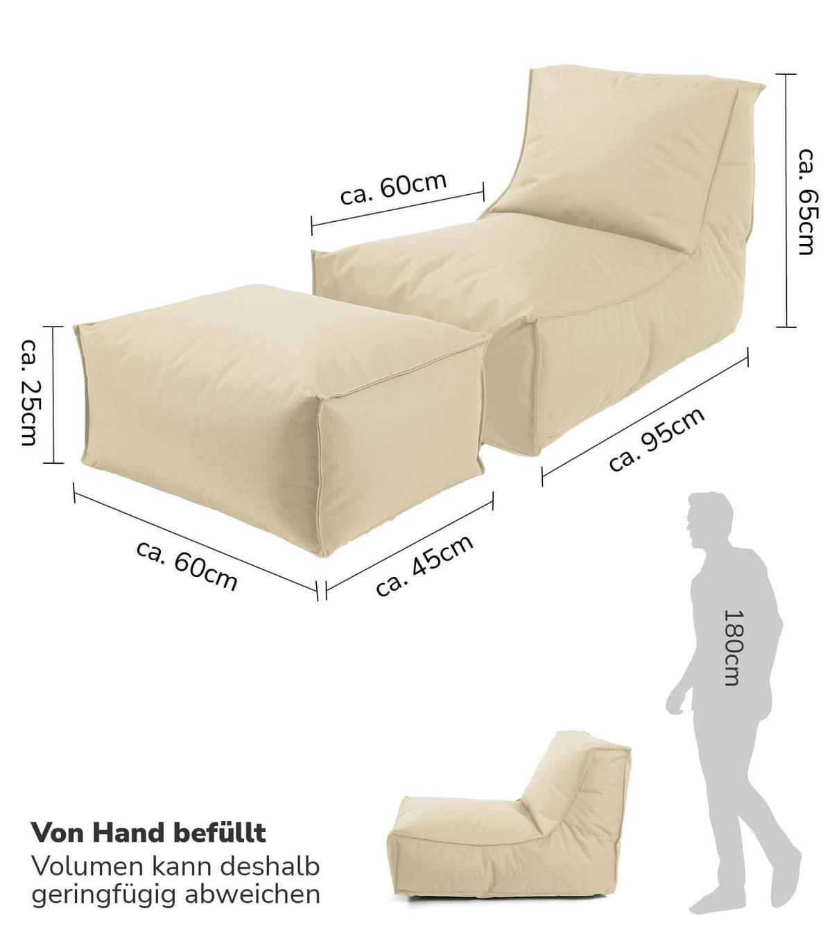 SITZSACK mit Hocker Der Sundowner - Beige, Textil (60/65/140cm) - Mokebo