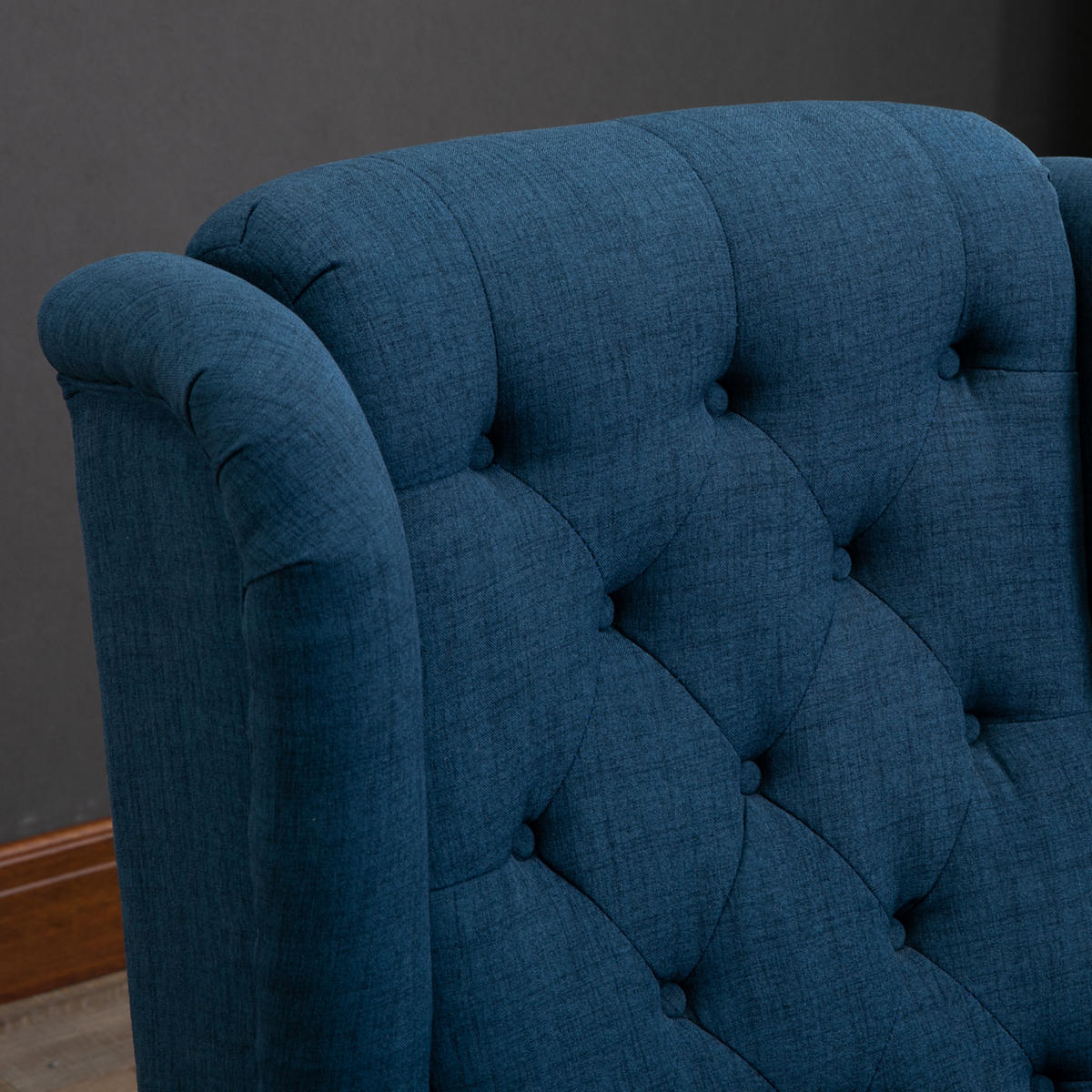 OHRENSESSEL Gepolstert Sessel mit Tufting, hoher Rückenlehne bis 160 kg, Blau - Blau/Schwarz, Holz/Textil (86/102/74cm) - HOMCOM