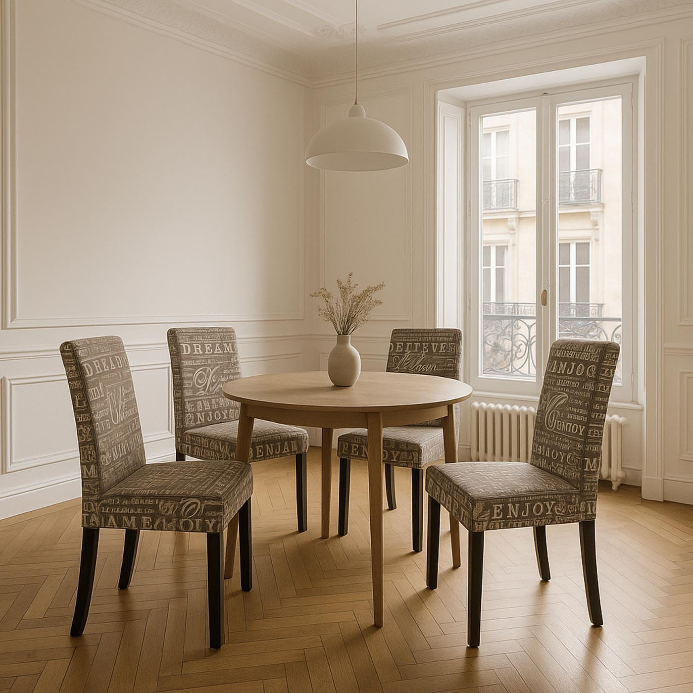 ESSZIMMERSTUHL SCHRIFT Grau, Weiß, Dunkelbraun 4er-Set - Dunkelbraun/Weiß, Textil (43/90/56cm) - MCW