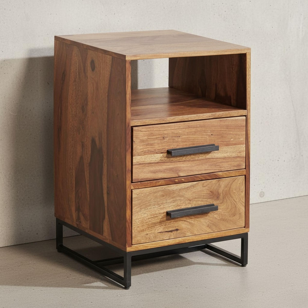 NACHTTISCH – Massivholz/Metall, Industrial-Stil, für Boxspringbett - Schwarz/Braun, Holz/Metall (40/66/35cm) - KADIMA DESIGN