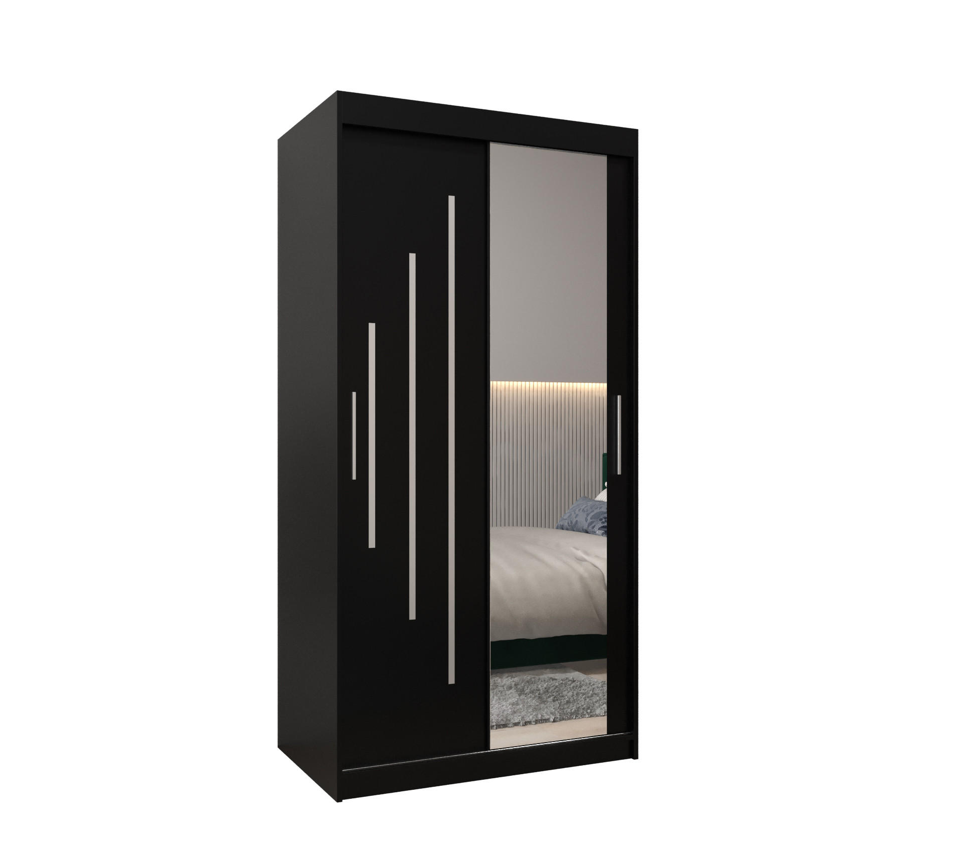SCHWEBETÜRENSCHRANK 200/100/62 2-türig - Silberfarben/Schwarz, Holz/Kunststoff (100/200/62cm) - Abiks Möbel
