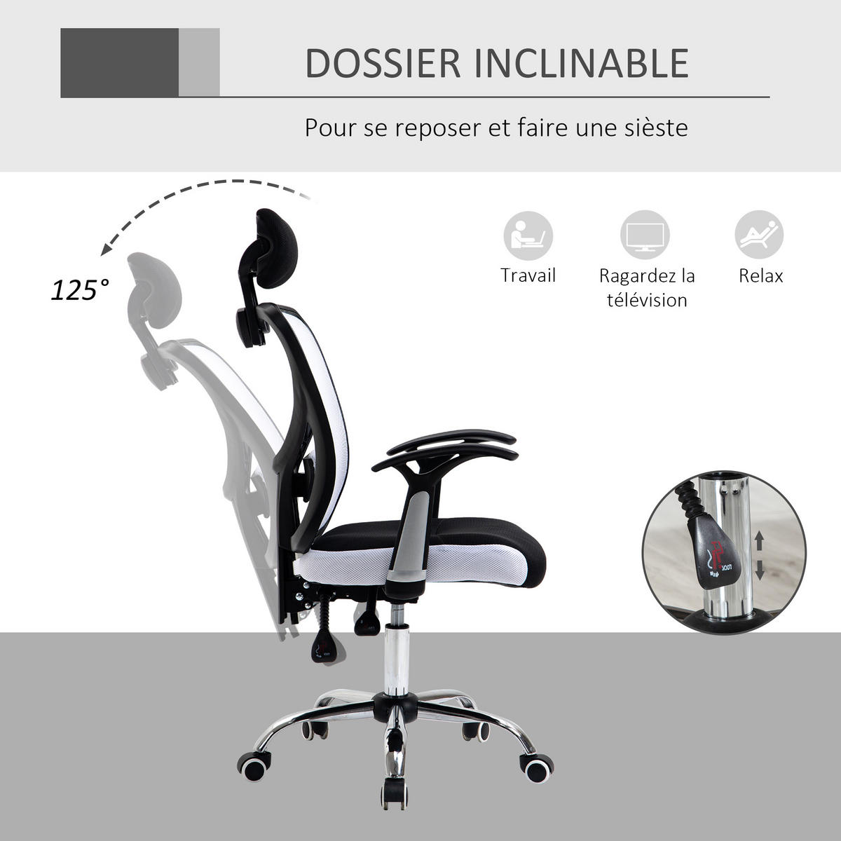 DREHSTUHL DE-11753 62x67x118 cm Schwarz/Weiß - Weiß, Textil (62/118/67cm) - ComfortXL