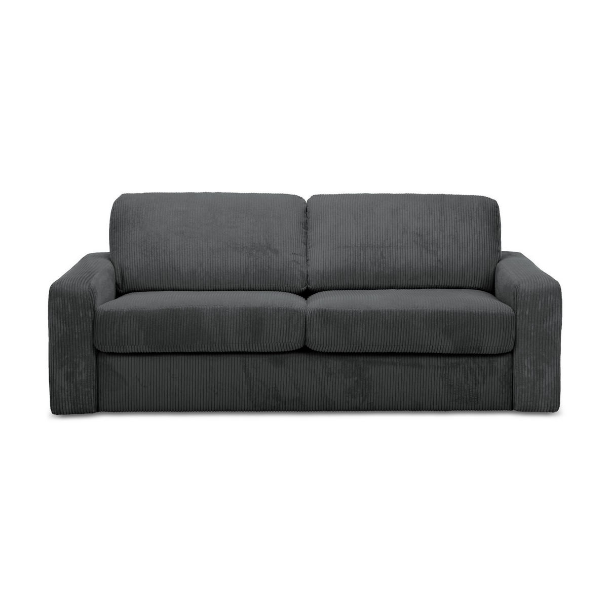 3-SITZER SOFA mit Schlaffunktion Cord Stoff Grau - Dunkelgrau/Schwarz, Kunststoff/Textil (195/80/100cm) - LaMiaSofa