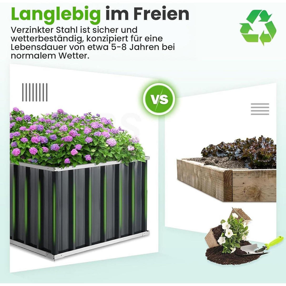HOCHBEET verzinkter Stahl Grau 174 x 90 x 60 cm - Grau, Metall (91.4/61/172.7cm)