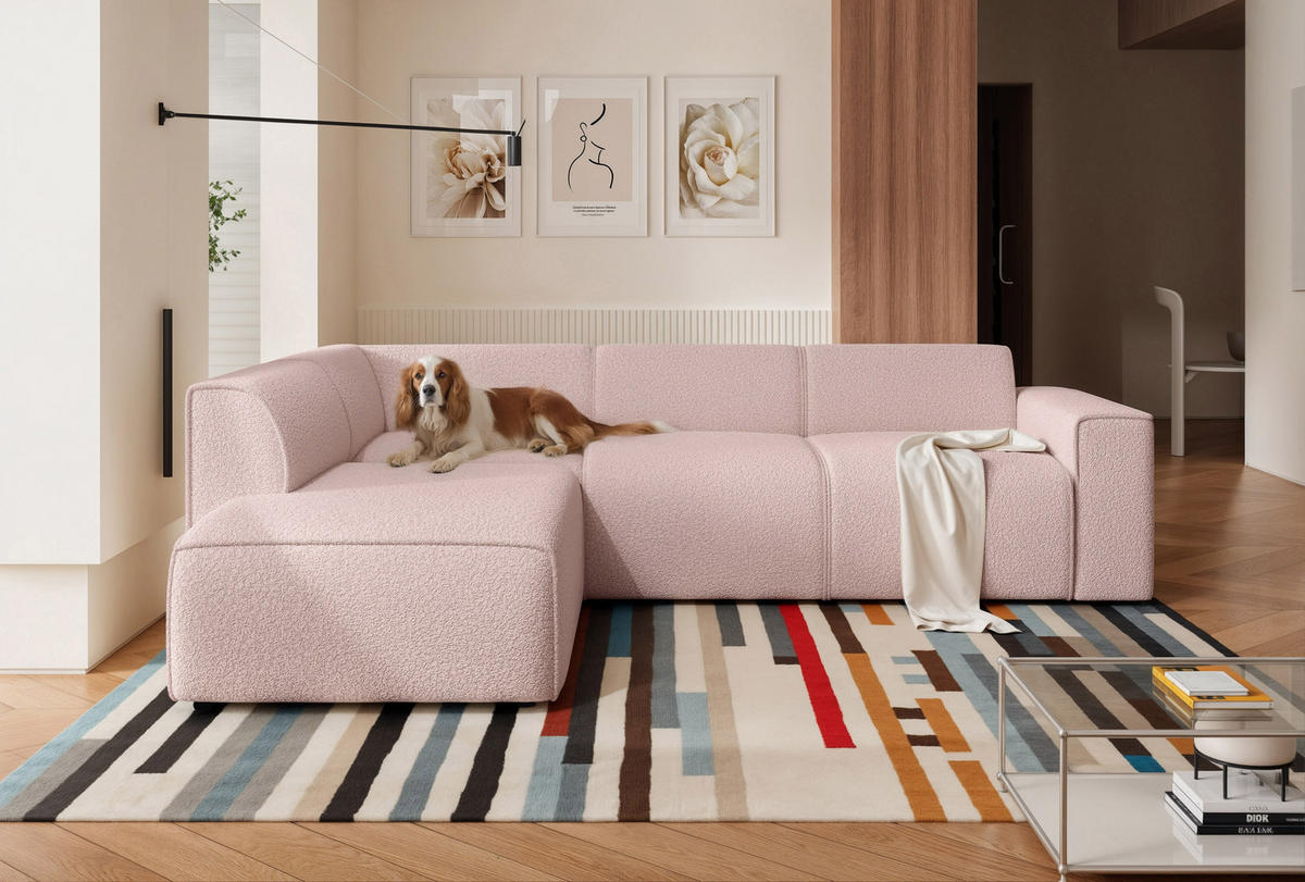 ECKSOFA ZAVO Feiner Mischstoff in Rosa - Rosa, Holzwerkstoff/Kunststoff (310/218cm) - Idohome