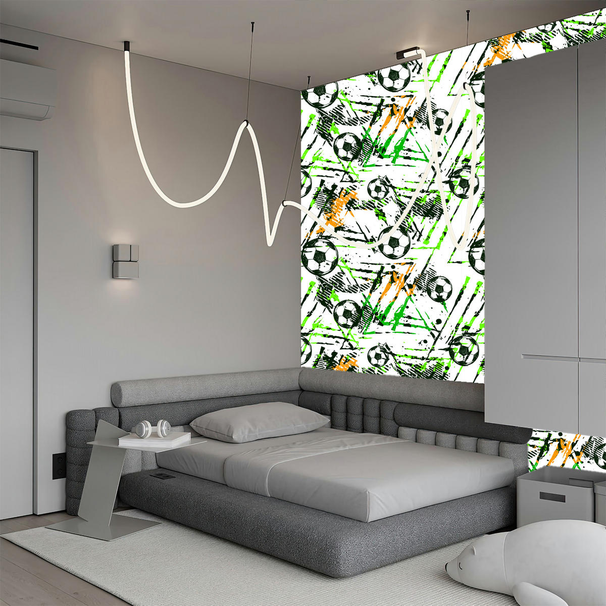VLIESTAPETE Fußball-Graffiti – Grün, Schwarz, Weiß – 50x1000 cm - Schwarz/Weiß, Papier (50/1000cm) - Muralo