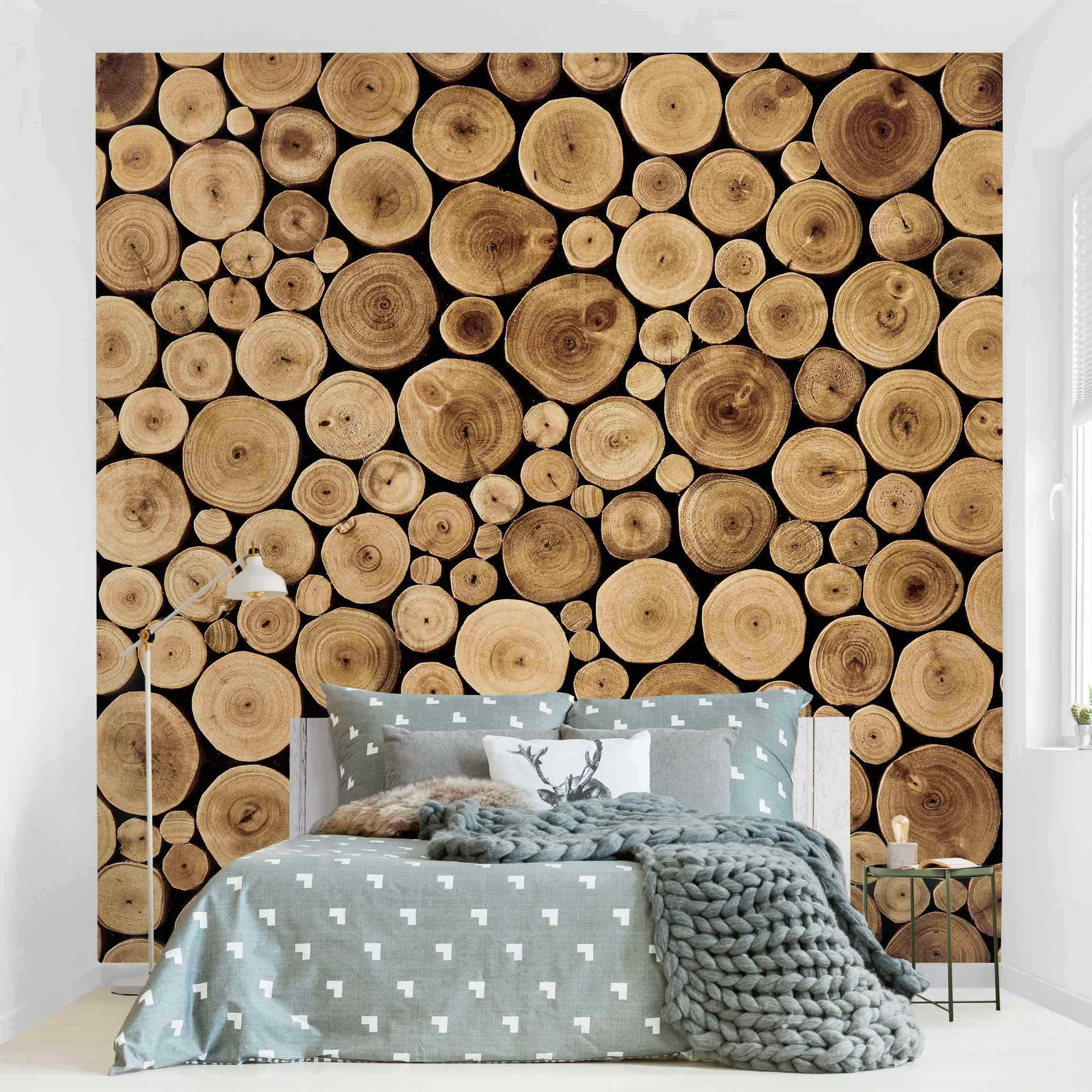 FOTOTAPETE Homey Firewood 192/192 cm - Braun, Papier (192/192cm) - Bilderwelten