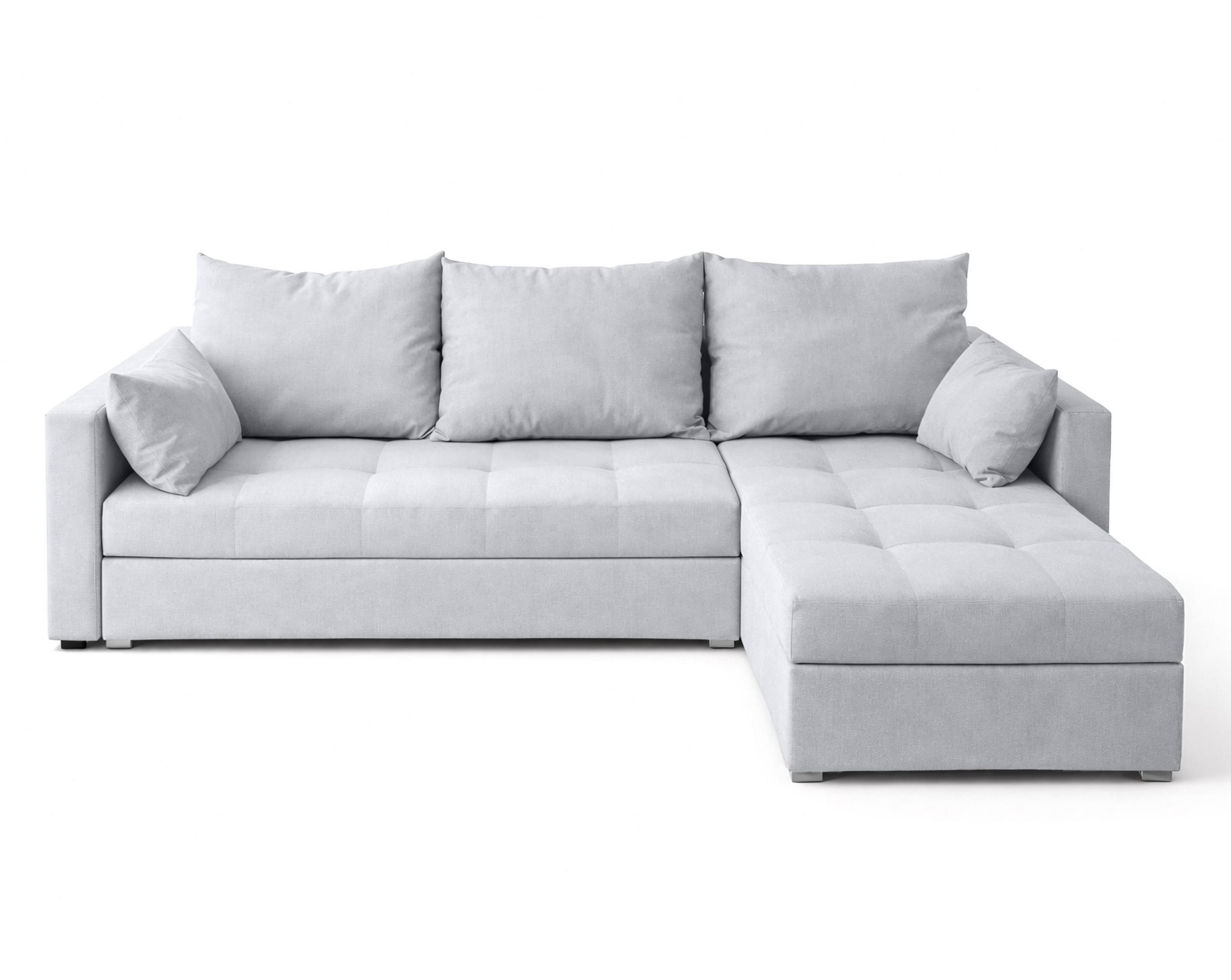 ECKSOFA Universelle L Form Elif Hellgrau 220/140/85 cm stilvolle mit Schlaffunktion - Silberfarben/Hellgrau, Kunststoff/Textil (220/140cm) - AX Living