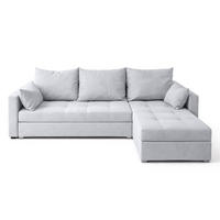 ECKSOFA Universelle L Form Elif Hellgrau 220/140/85 cm stilvolle mit Schlaffunktion - Silberfarben/Hellgrau, Kunststoff/Textil (220/140cm) - AX Living
