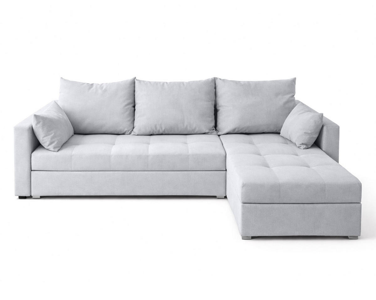 ECKSOFA Universelle L Form Elif Hellgrau 220/140/85 cm stilvolle mit Schlaffunktion - Silberfarben/Hellgrau, Kunststoff/Textil (220/140cm) - AX Living