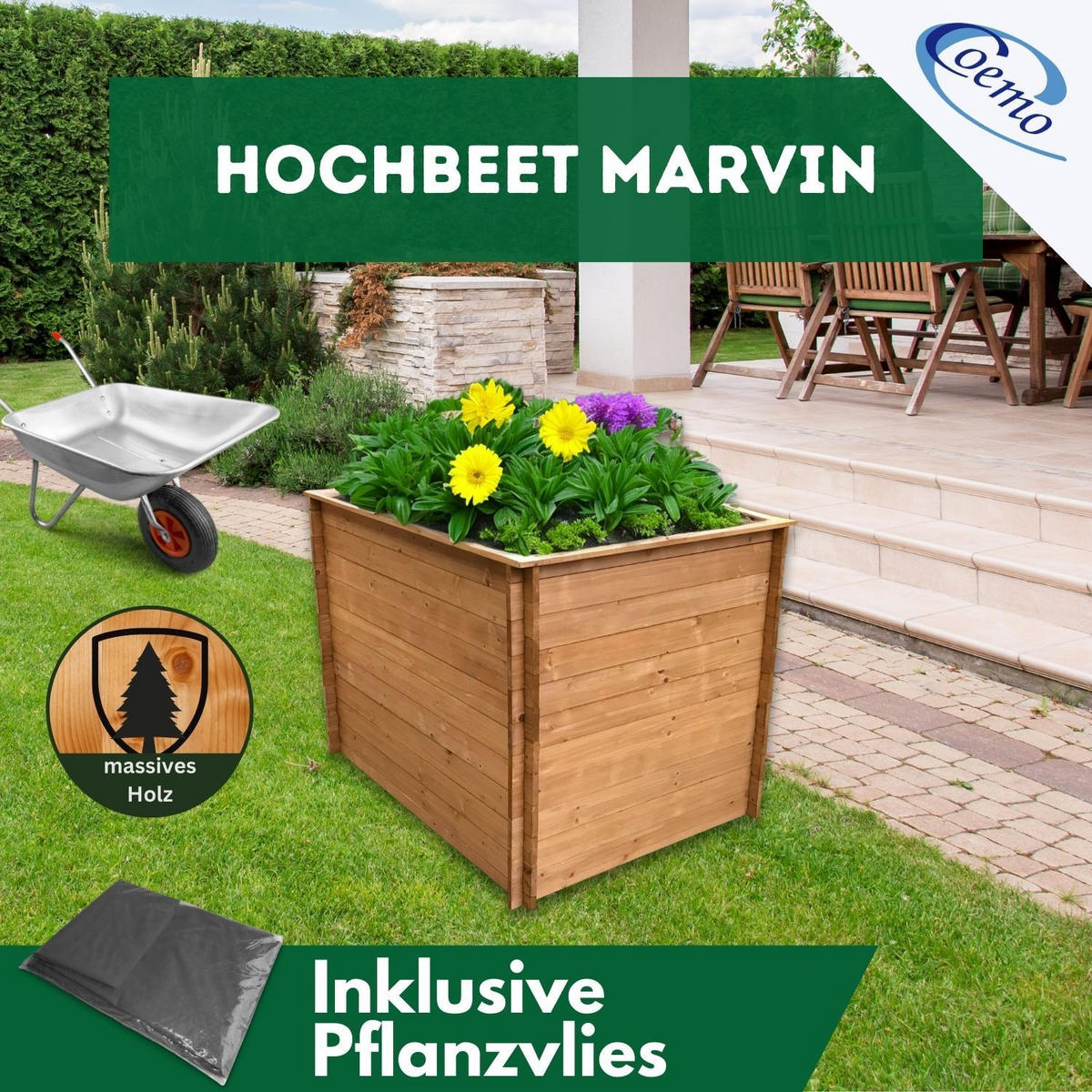 HOCHBEET MARVIN Holz inkl. Pflanzfolie - Naturfarben, Holz (85/87/115cm) - Coemo