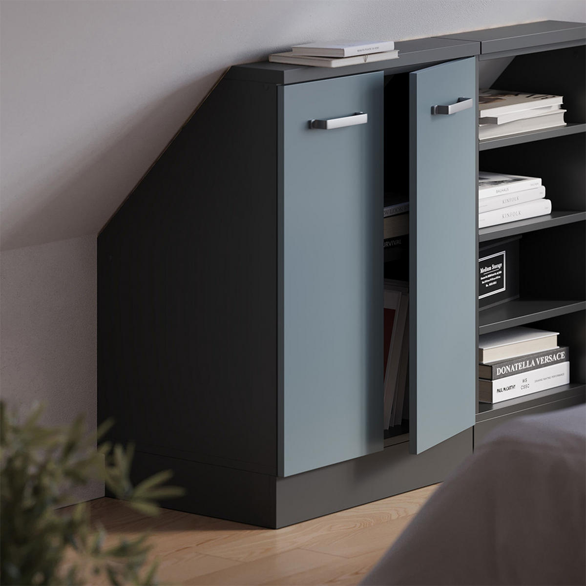 DACHSCHRÄGENSCHRANK Rion Blau-Grau mit 2 Türen - Blaugrau, Holzwerkstoff (60/81.6/46cm) - Vicco