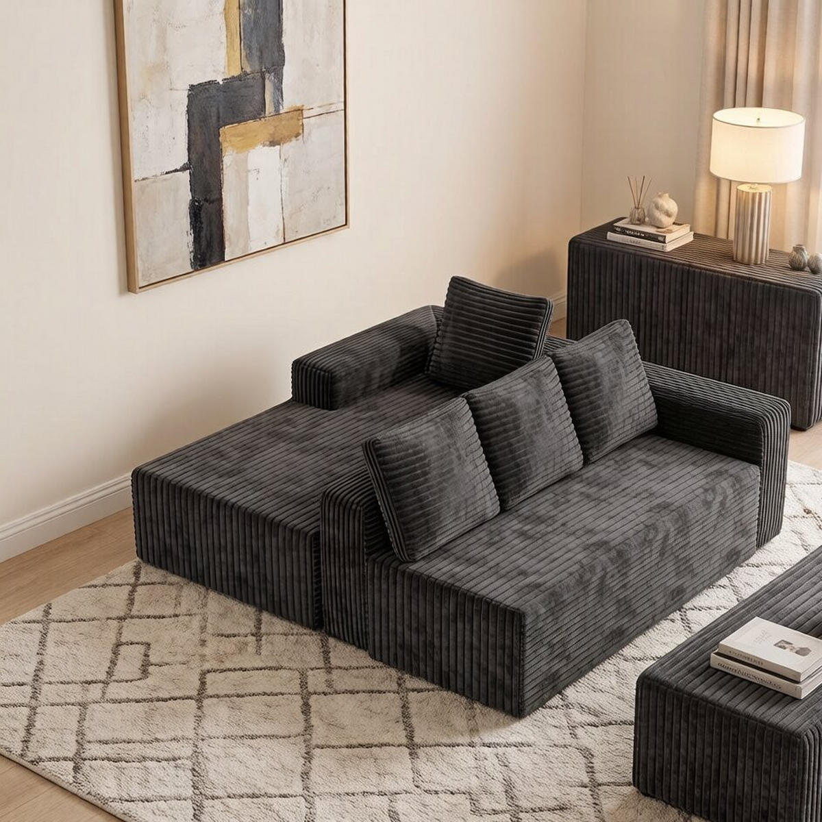ECKSOFA Cord Grau Ohne Montage - Grau, Textil (261/168cm) - WISHDOR