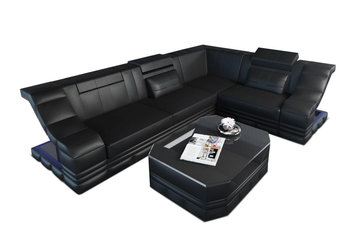 COUCH Bianchi Schwarz Echtleder - Schwarz, Leder (271/196cm)