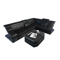 COUCH Bianchi Schwarz Büffelleder - Schwarz, Leder (271/196cm)