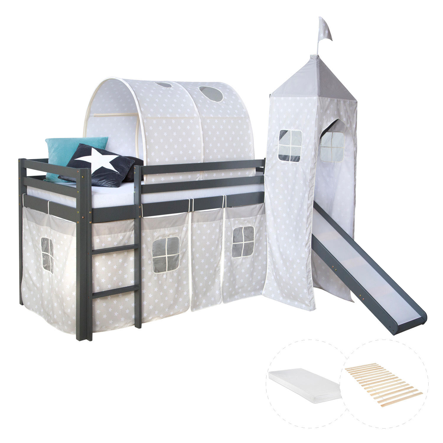 HOCHBETT 90/200 cm in Grau mit Lattenrost + Matratze - Grau, Holz - Homestyle4u