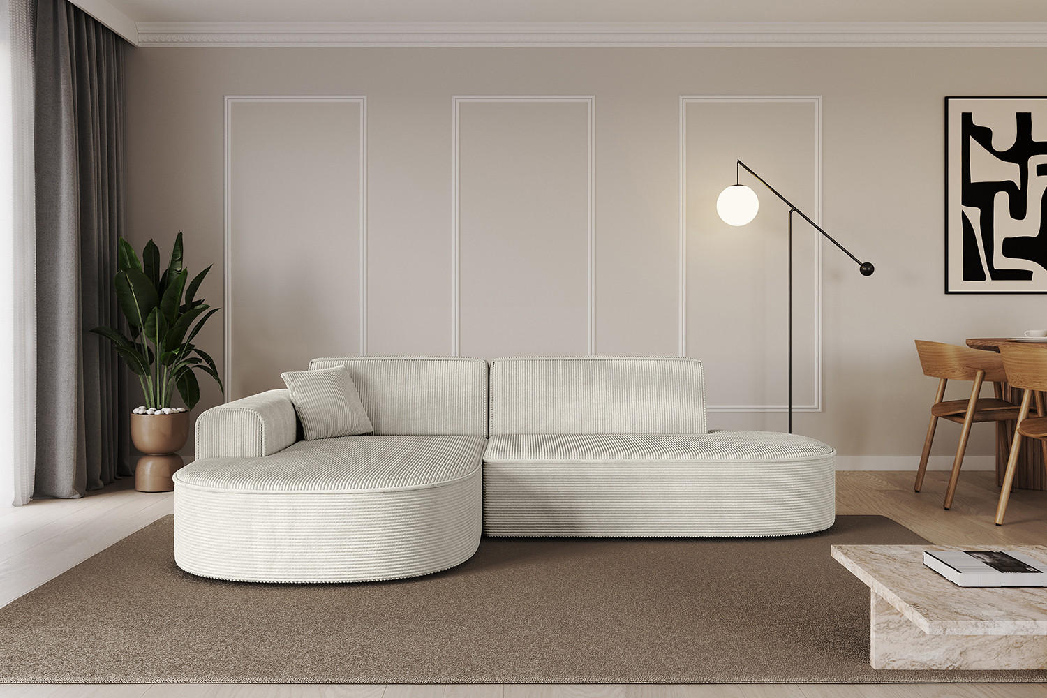ECKSOFA Ottomane Links MARI-L1 - 232x163x73,5 cm Hellgrau Cord - Hellgrau/Schwarz, Holzwerkstoff/Kunststoff (163/234cm) - ALTDECOR