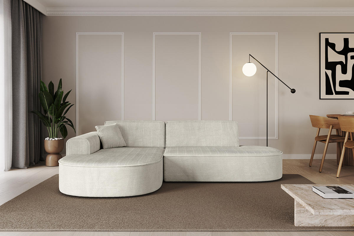 ECKSOFA Ottomane Links MARI-L1 - 232x163x73,5 cm Hellgrau Cord - Hellgrau/Schwarz, Holzwerkstoff/Kunststoff (163/234cm) - ALTDECOR