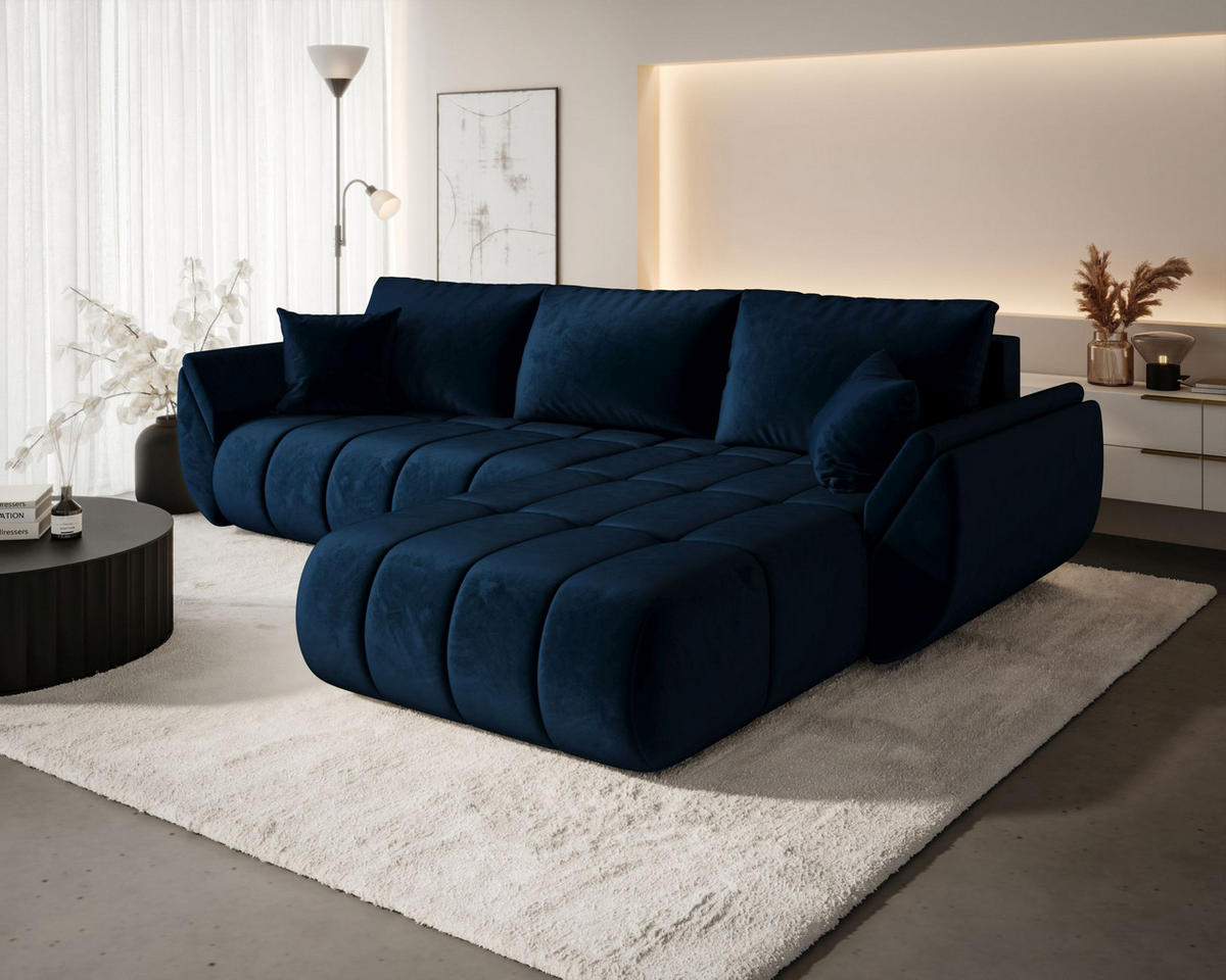 ROHOVÁ pohovka SYDNEY PREMIUM pravá tmavě modrá samet Monolith 77 - funkce spaní, úložný prostor - tmavě modrá, textil (280/185cm) - Cornero