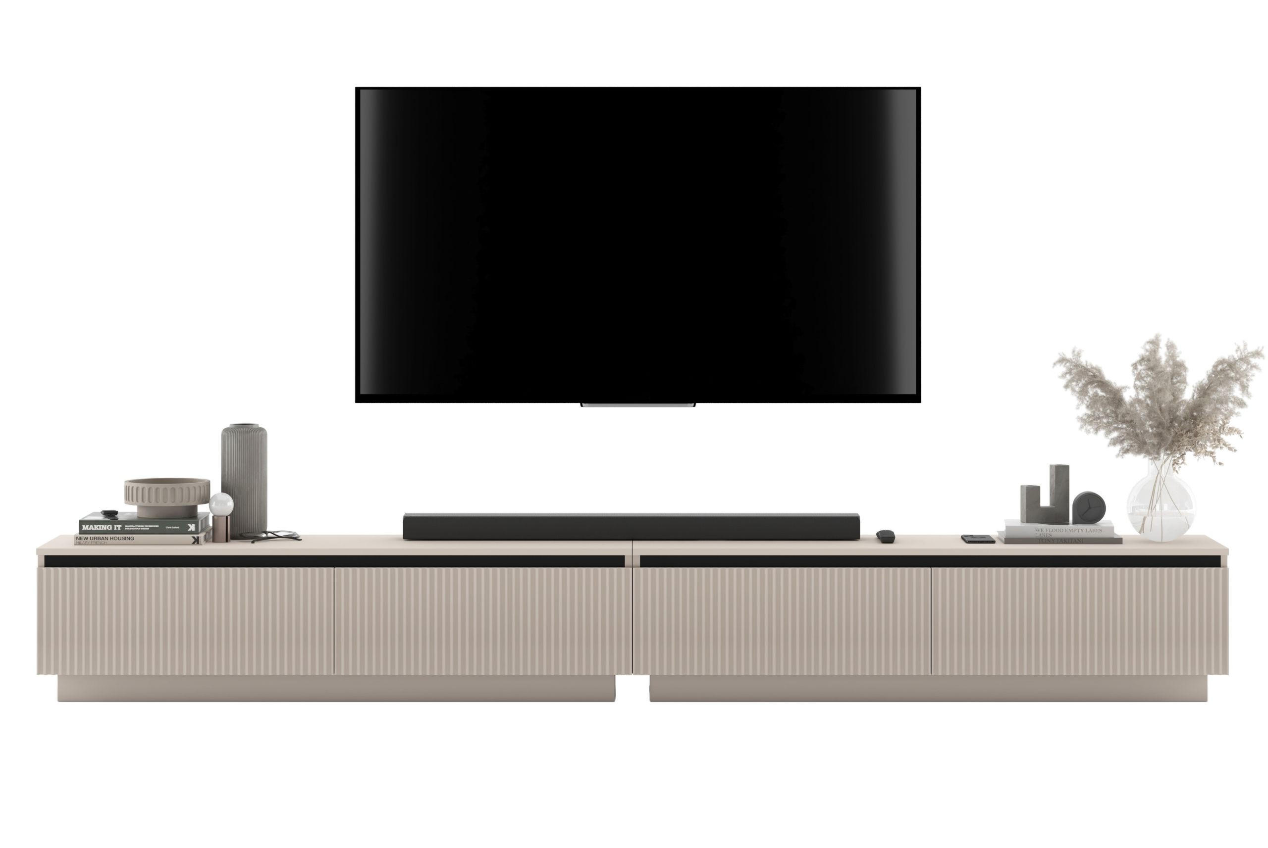 TV-LOWBOARD 2-er Set Selene Kachmir matt geriffelte Fronten 140 cm - Kaschmir, Holzwerkstoff (280/37/35cm) - Meble Lindner