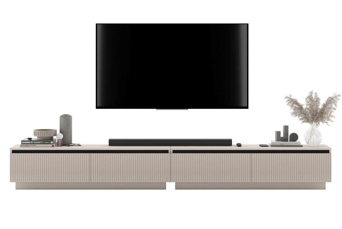 TV-LOWBOARD 2-er Set Selene Kachmir matt geriffelte Fronten 140 cm - Kaschmir, Holzwerkstoff (280/37/35cm) - Meble Lindner