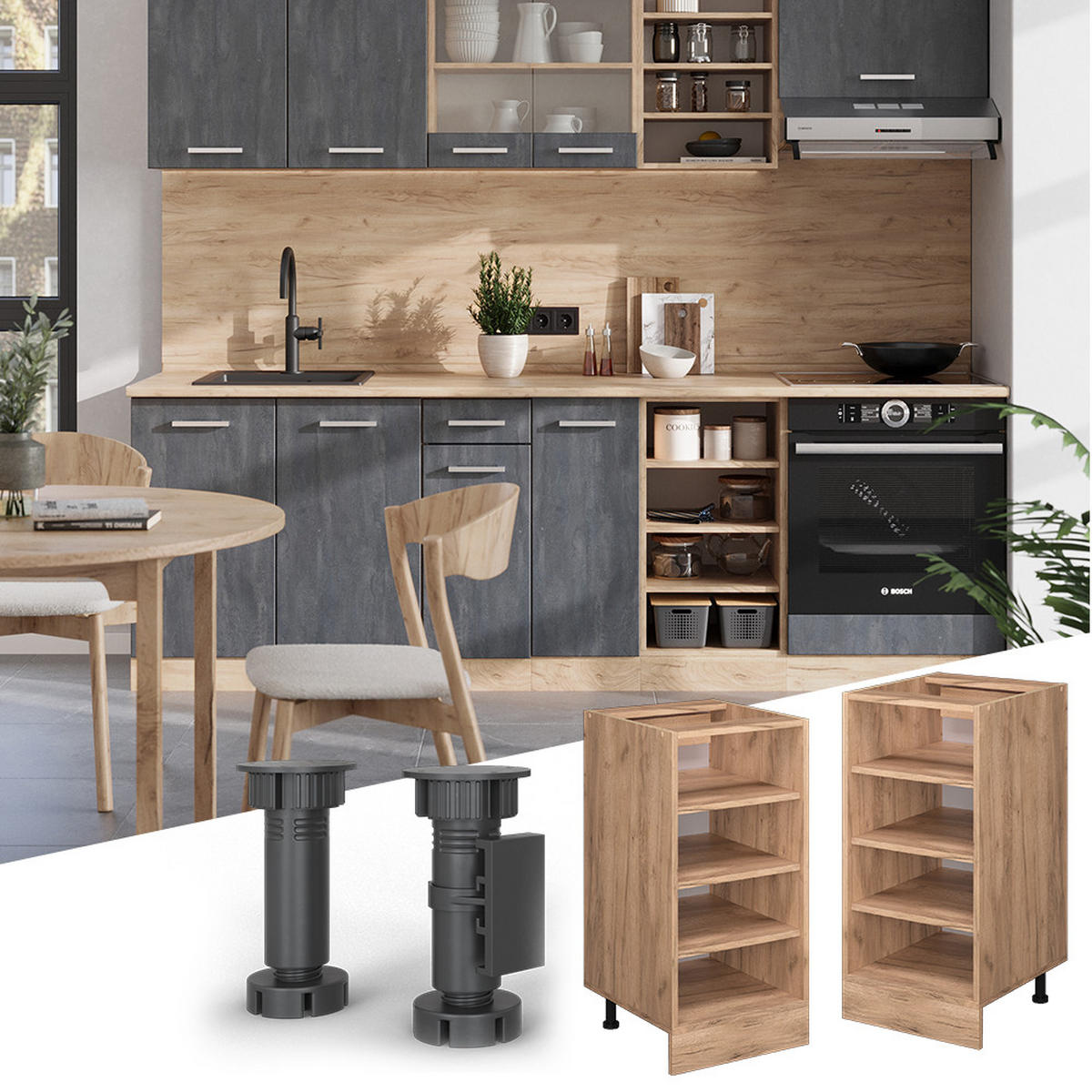 POLICE KUCHYŇ R-Line Zlatý mocný dub - medově dubová, kompozitní dřevo (40/81.6/60cm) - Vicco