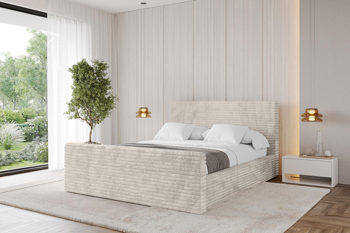 POLSTERBETT mit Bettkasten, Fußteil und Lattenrost, Boxbett ohne Matratze - ALOVA-Z 120x200 Creme - Creme, Holzwerkstoff/Textil (120/200cm) - ALTDECOR
