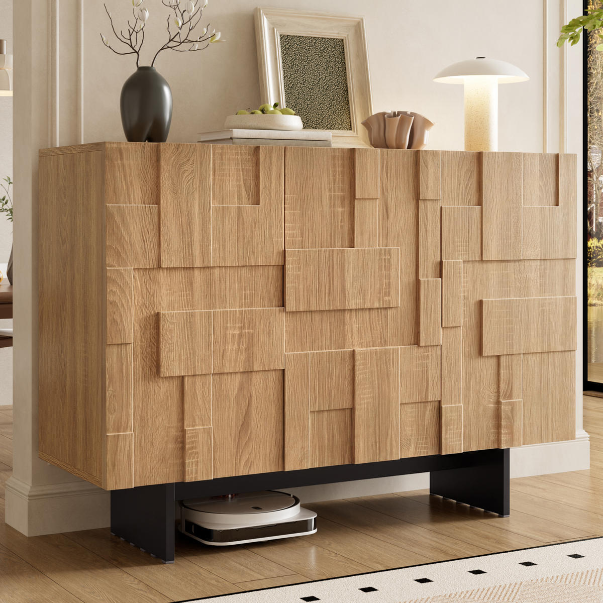 SIDEBOARD Naturholzoptik Schwarz 105/33,5/76 cm - Naturfarben, Naturmaterialien (105/76/33.5cm) - PANGIVO