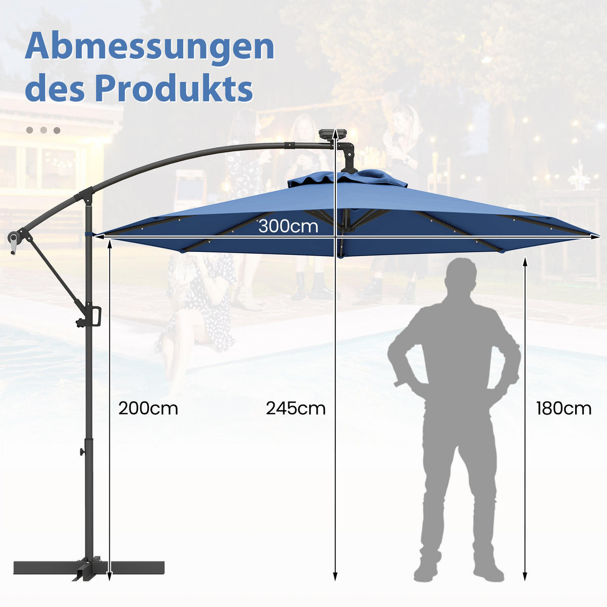 AMPELSCHIRM Blau - Blau, Kunststoff (300/300cm) - COSTWAY
